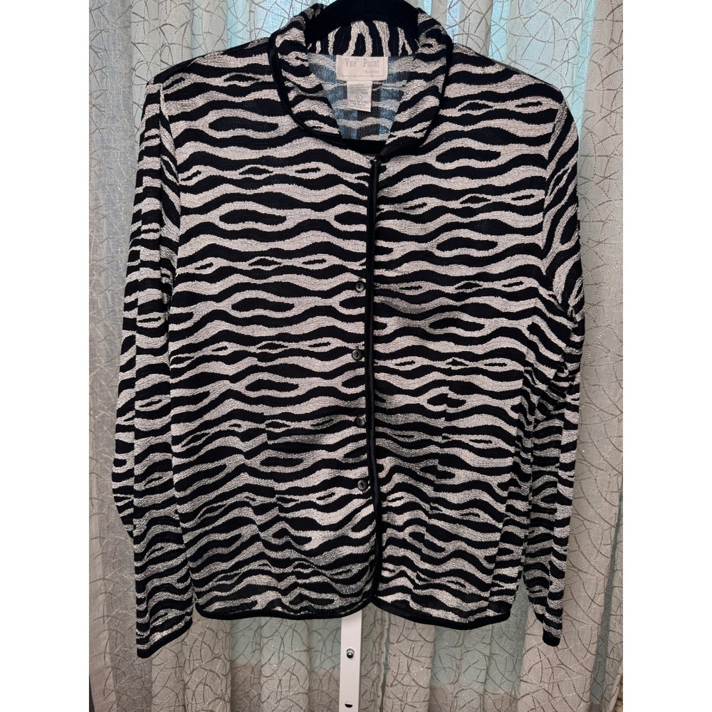 Vintage‎ 80s Vue Point by Jordan Zebra Print Jacket Black Silver Button Front L